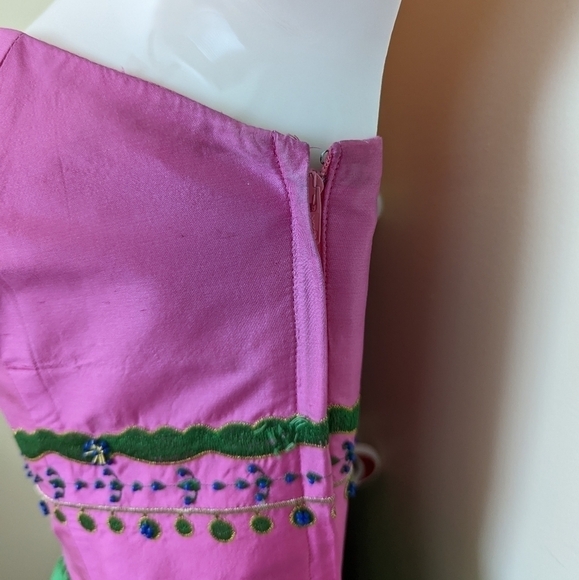 BETSEY JOHNSON Indian embroidered silk mini dress strapless 2 xs small - Picture 5 of 14